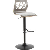 Folia Adjustable Bar Stool in Light Grey Fabric & Light Grey Wood